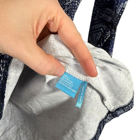 J McLaughlin 3/4 Sleeve Catalina Cloth Blouse Blue Patchwork Boho Womens Medium - Picture 4 of 6